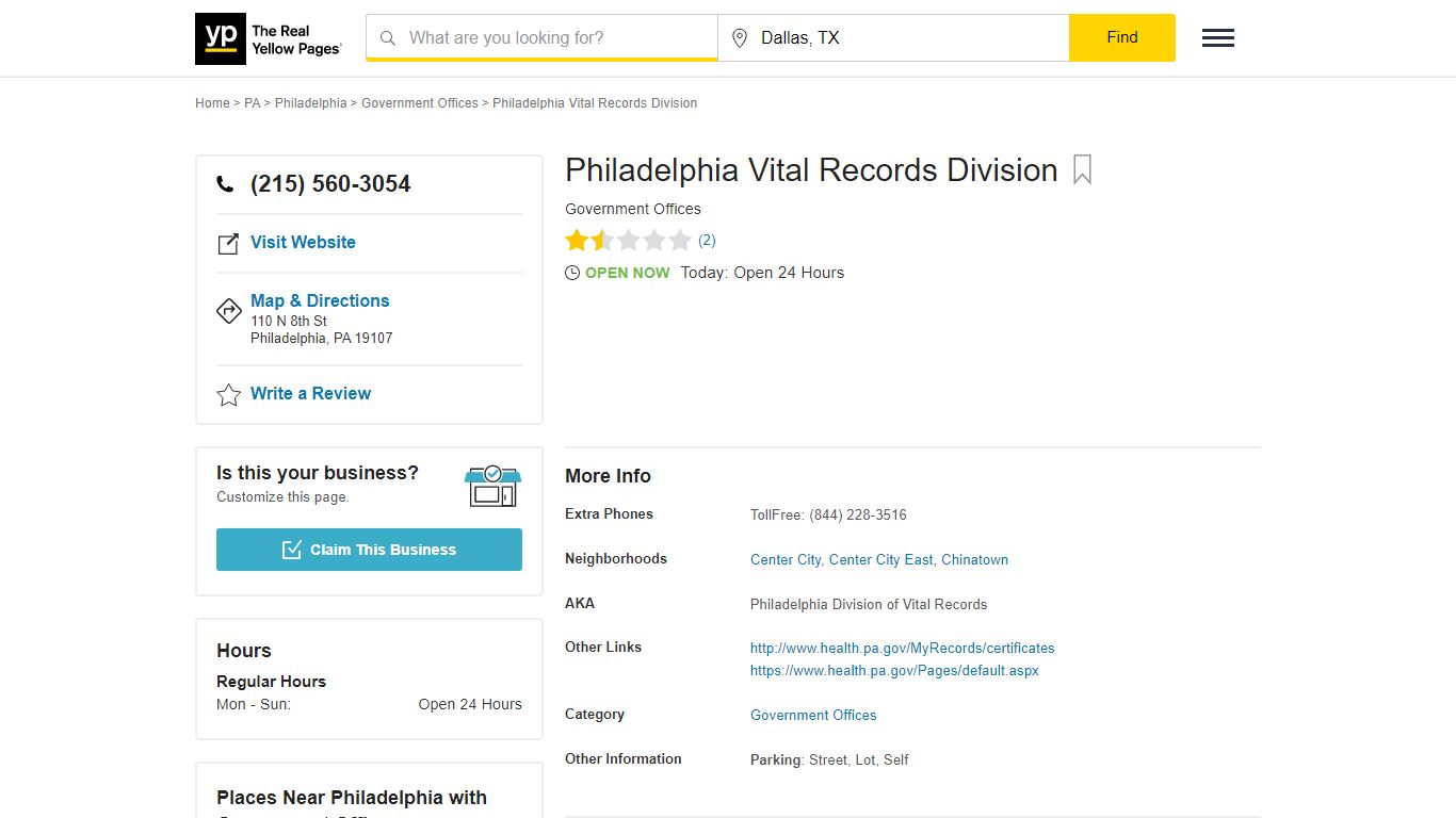 Philadelphia Vital Records Division - YP.com